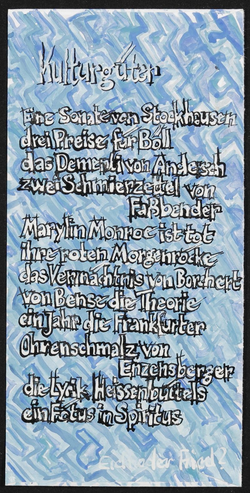 Künstlerbrief / bemalter Briefumschlag mit Gedicht Kulturgüter
